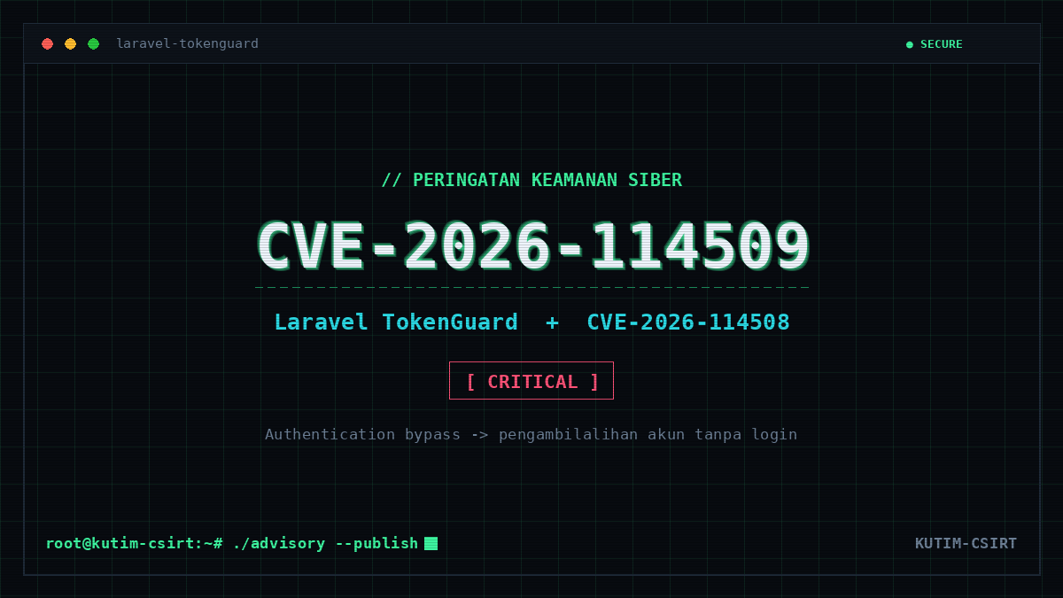 Peringatan Keamanan: Bypass Autentikasi TokenGuard pada Laravel (CVE-2026-114509) dan Penghapusan Data Tanpa Izin (CVE-2026-114508)