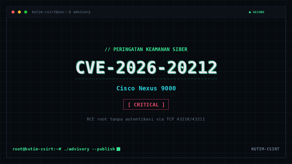 Peringatan Keamanan: Kerentanan Cisco Nexus 9000 Series Switches (CVE-2026-20212)