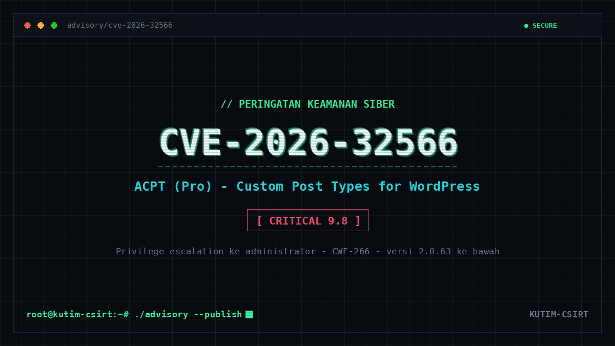 Peringatan Keamanan: Kerentanan CVE-2026-32566 pada Plugin WordPress ACPT (Pro)