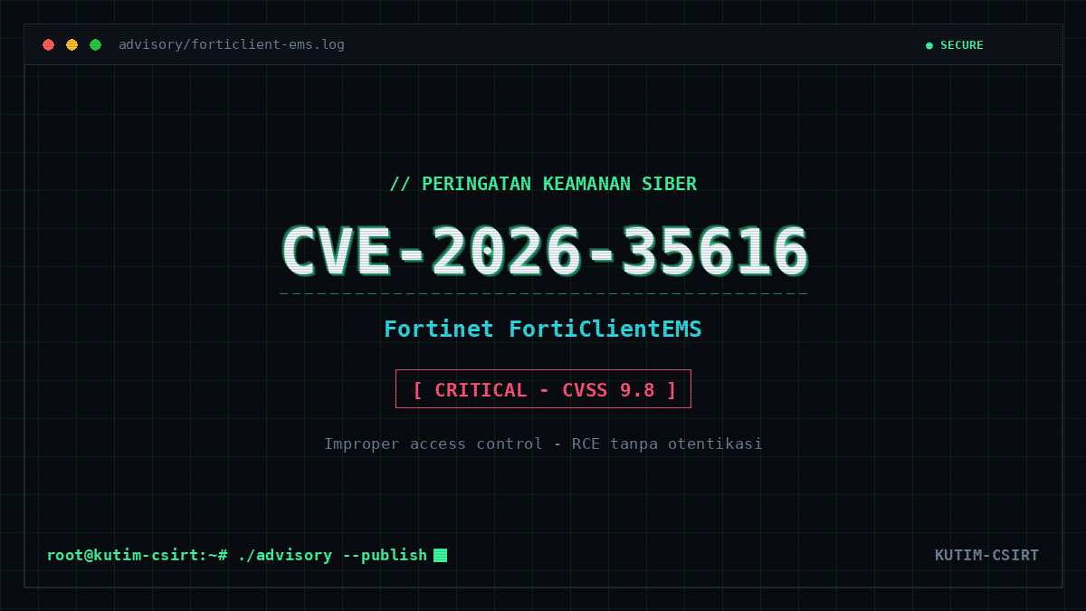Kerentanan Kritis Fortinet FortiClientEMS CVE-2026-35616 Berpotensi Eksekusi Kode Jarak Jauh