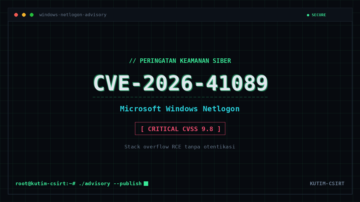 Peringatan Keamanan: Kerentanan Kritis CVE-2026-41089 pada Windows Netlogon Berpotensi Eksekusi Kode Jarak Jauh