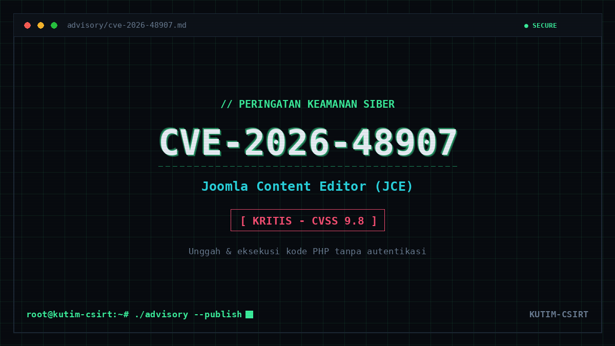 Peringatan Keamanan: Kerentanan Kritis CVE-2026-48907 pada Ekstensi Joomla Content Editor (JCE)