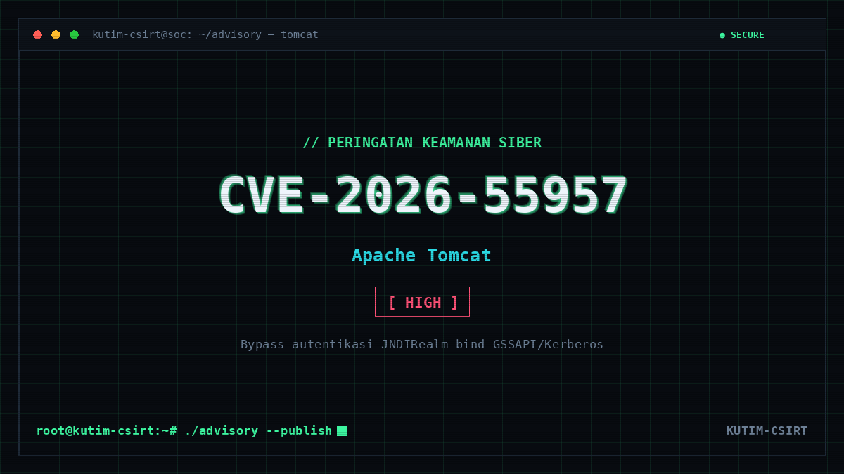 Peringatan Keamanan: Kerentanan CVE-2026-55957 pada Apache Tomcat (Bypass Autentikasi JNDIRealm GSSAPI/Kerberos)