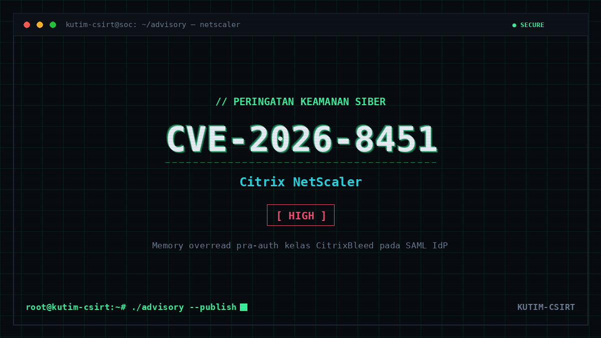 Peringatan Keamanan: Kerentanan CVE-2026-8451 pada Citrix NetScaler ADC dan Gateway (Kelas CitrixBleed)