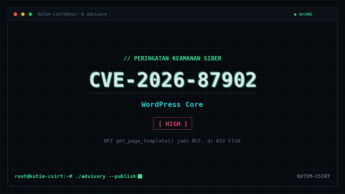 Peringatan Keamanan: WordPress Core CVE-2026-87902 Dieksploitasi Aktif, Remote File Inclusion Berujung RCE Tanpa Autentikasi