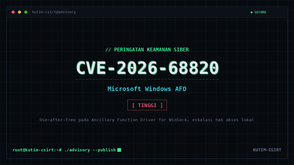 Peringatan Keamanan: Kerentanan CVE-2026-68820 Peningkatan Hak Akses pada Windows AFD WinSock