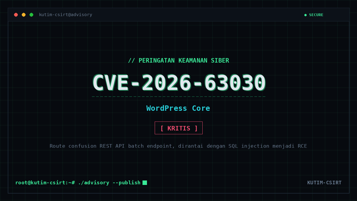 Peringatan Keamanan: Kerentanan Kritis CVE-2026-63030 pada WordPress Core Berujung Eksekusi Kode