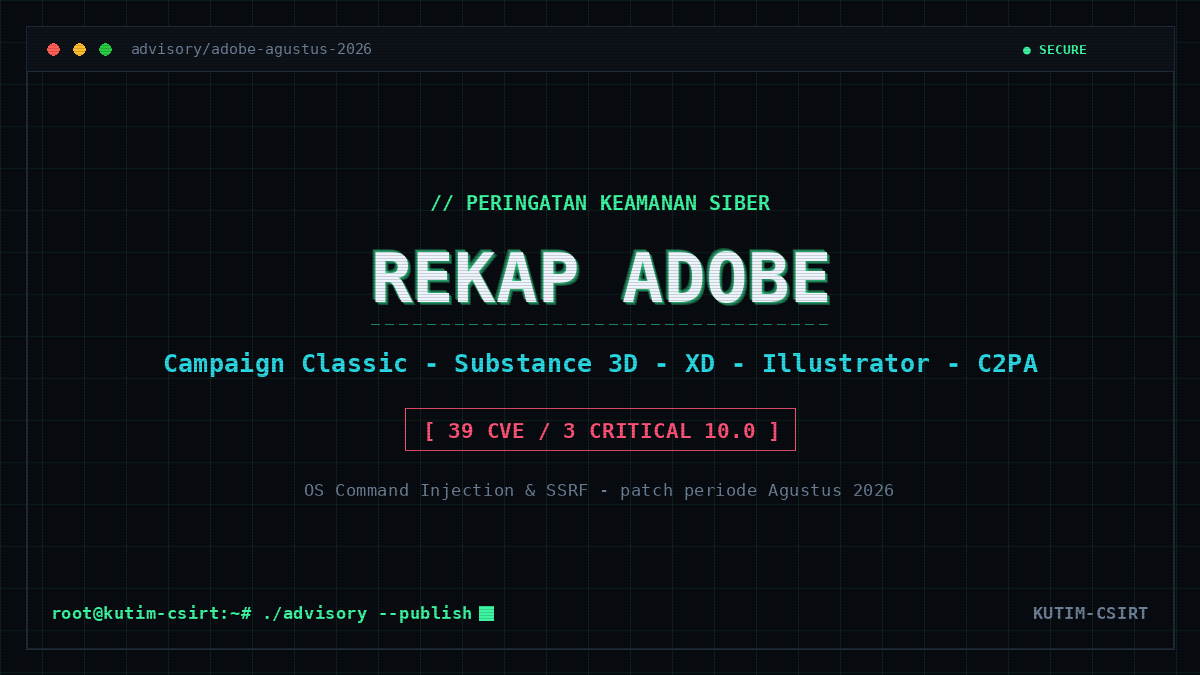 Peringatan Keamanan: Rekapitulasi 39 Kerentanan pada Produk Adobe (Patch Agustus 2026)